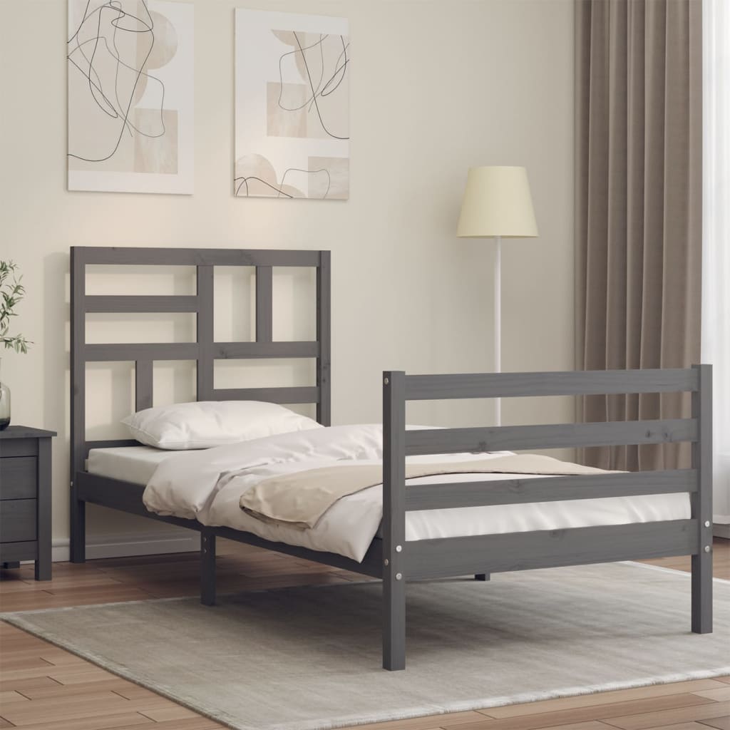Massivholzbett mit Kopfteil Grau 100x200 cm