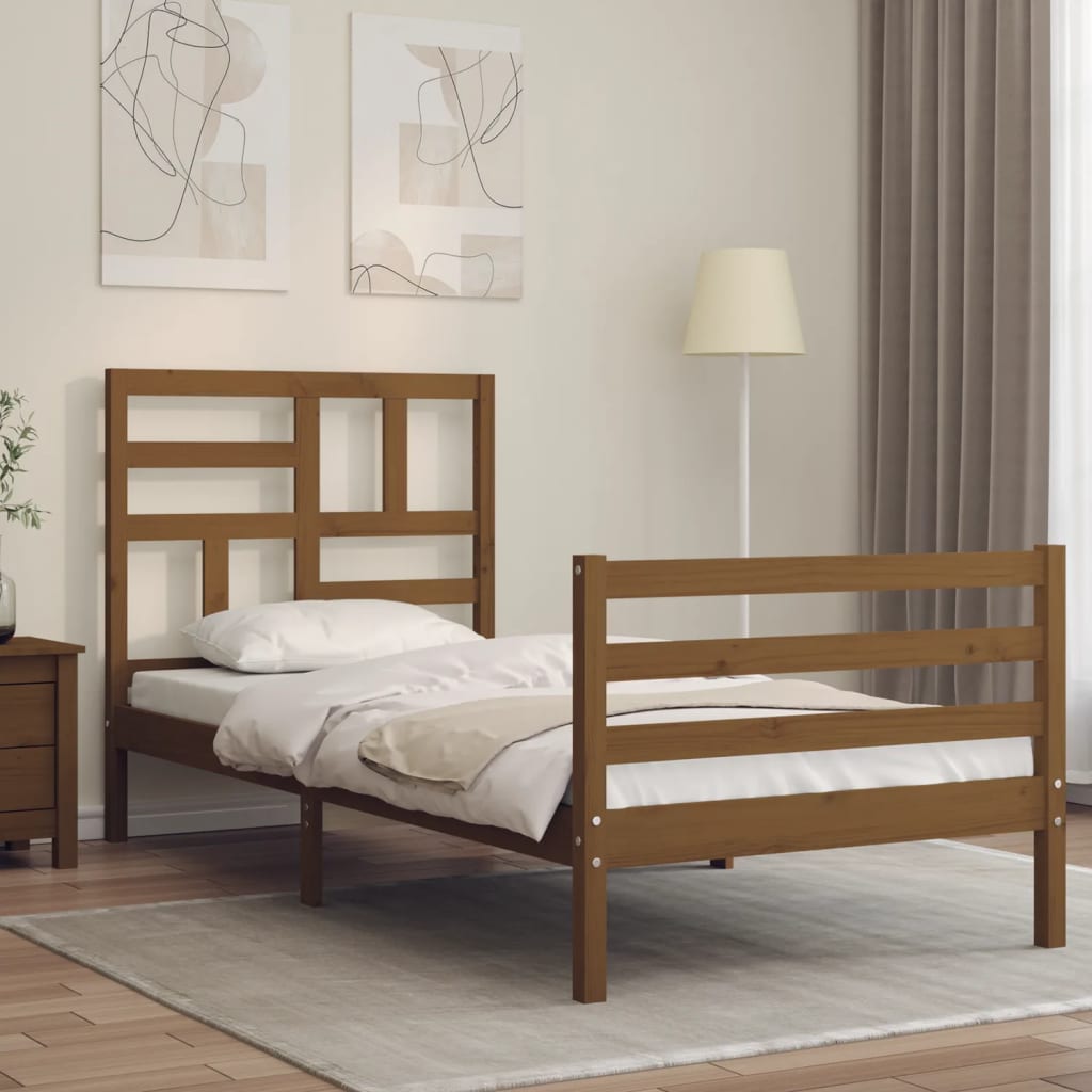 Massivholzbett mit Kopfteil Honigbraun 100x200 cm