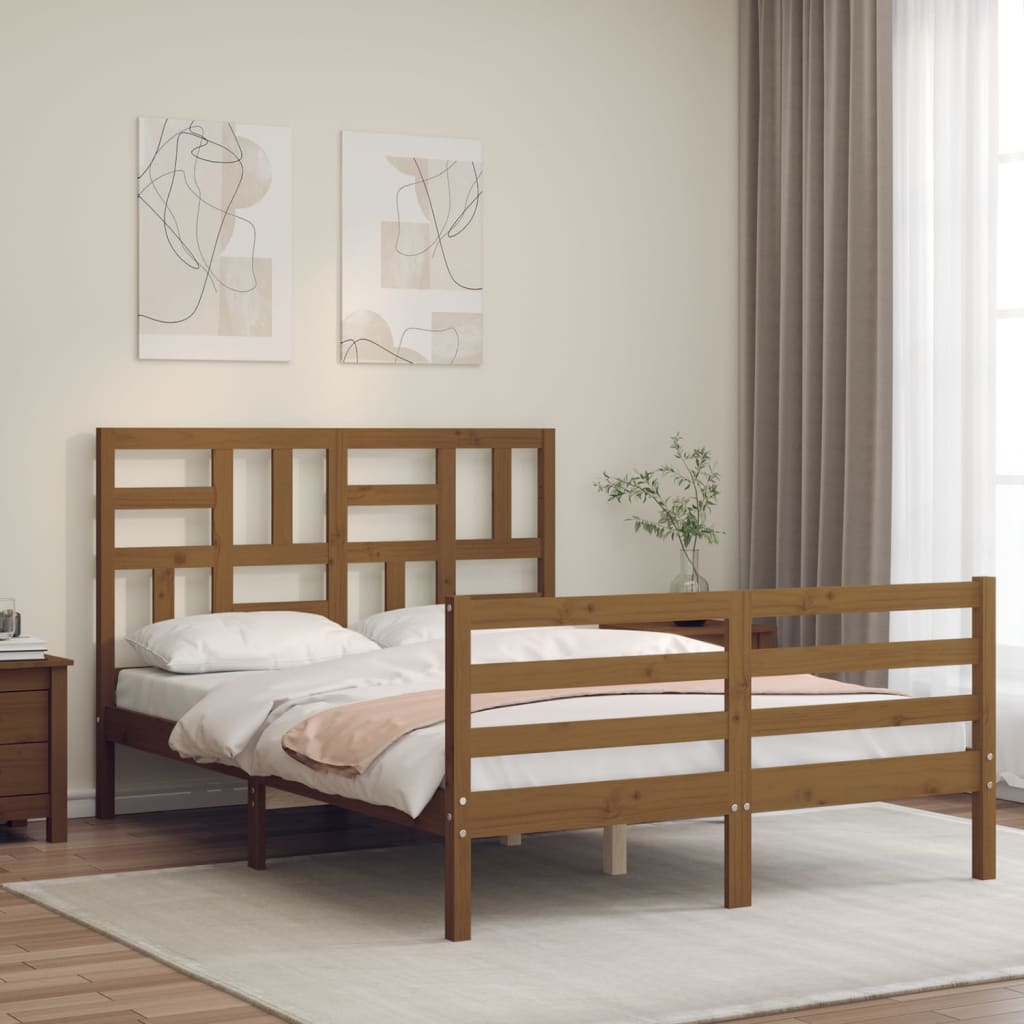 Massivholzbett mit Kopfteil Honigbraun 120x200 cm