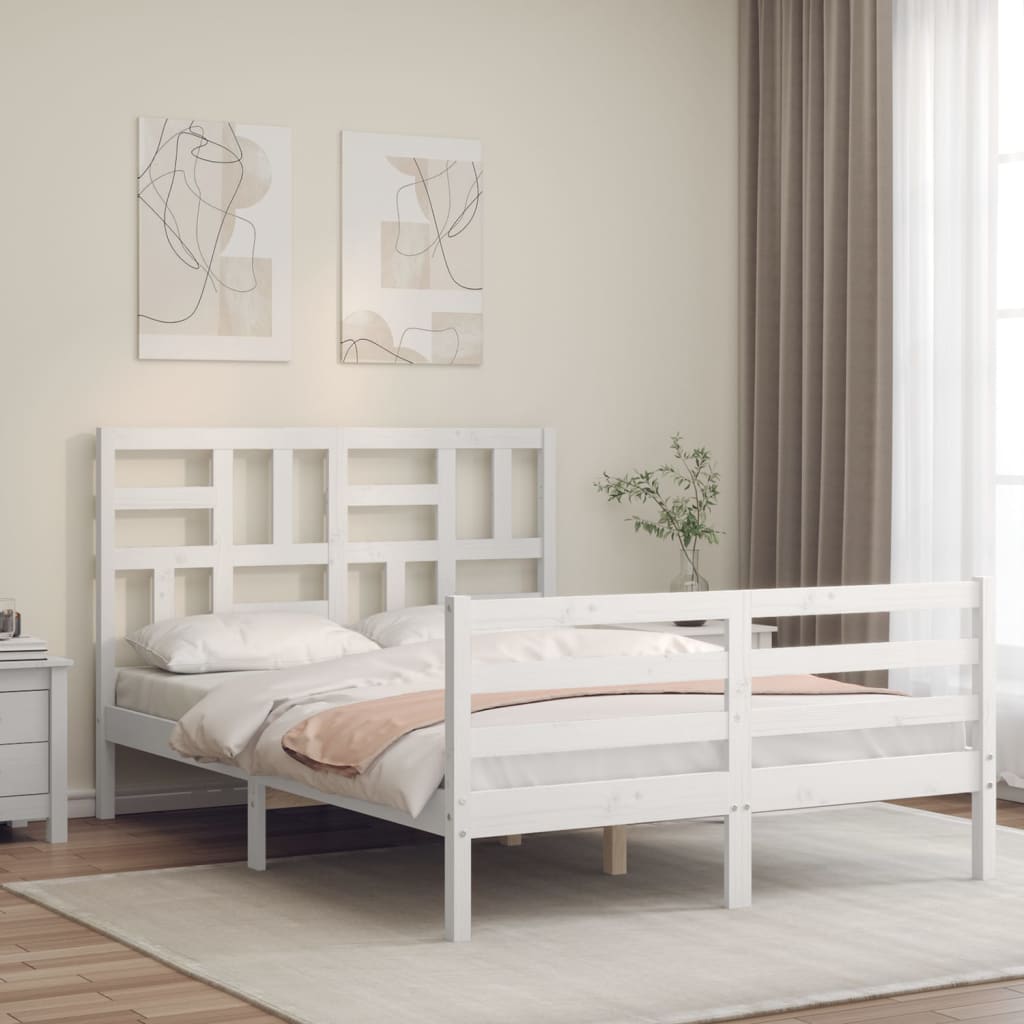 Massivholzbett mit Kopfteil Weiß 140x200 cm