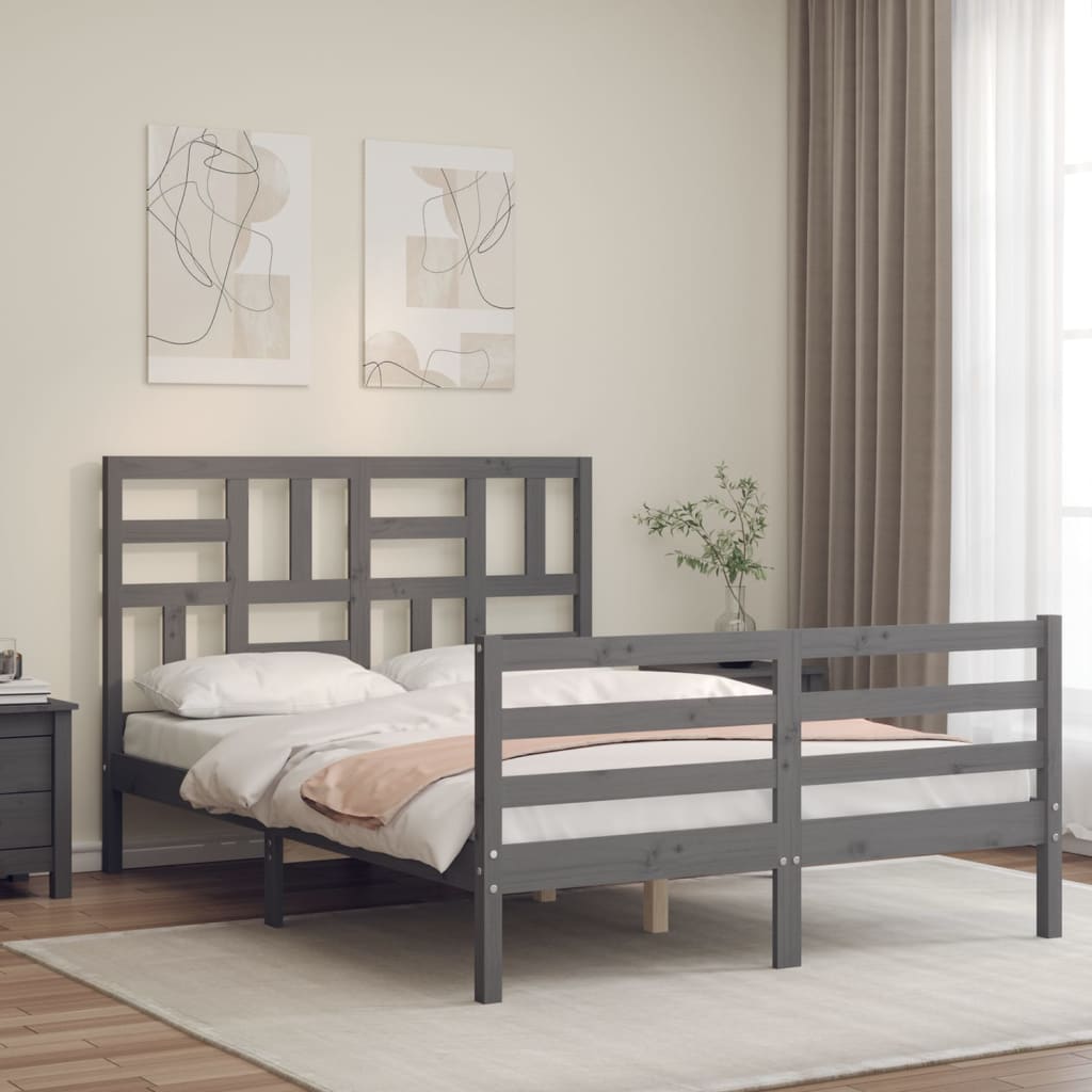 Massivholzbett mit Kopfteil Grau 140x200 cm