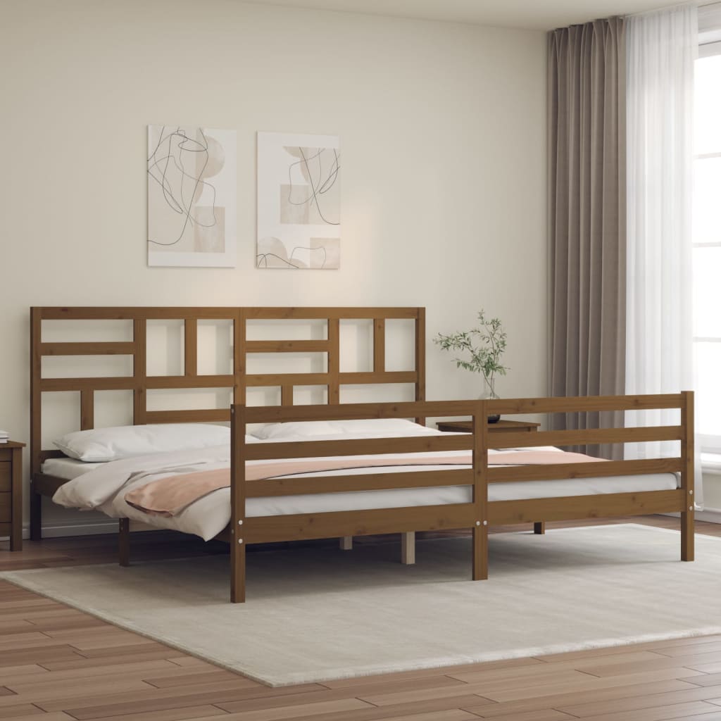 Massivholzbett mit Kopfteil Honigbraun 200x200 cm