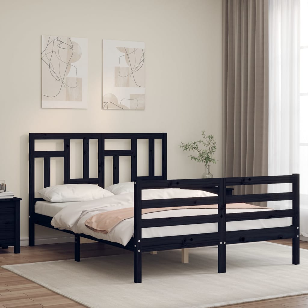 Massivholzbett mit Kopfteil Schwarz 140x190 cm