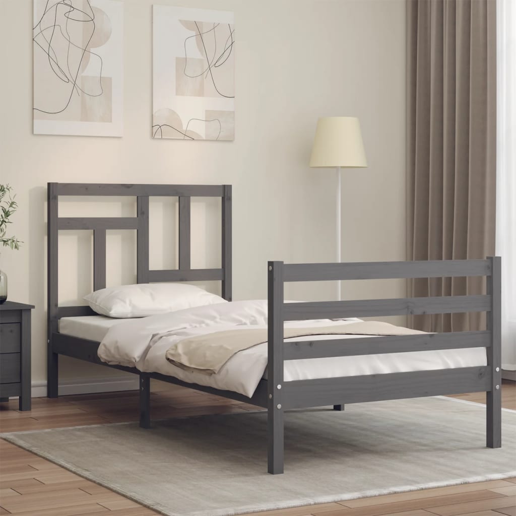 Massivholzbett mit Kopfteil Grau 100x200 cm