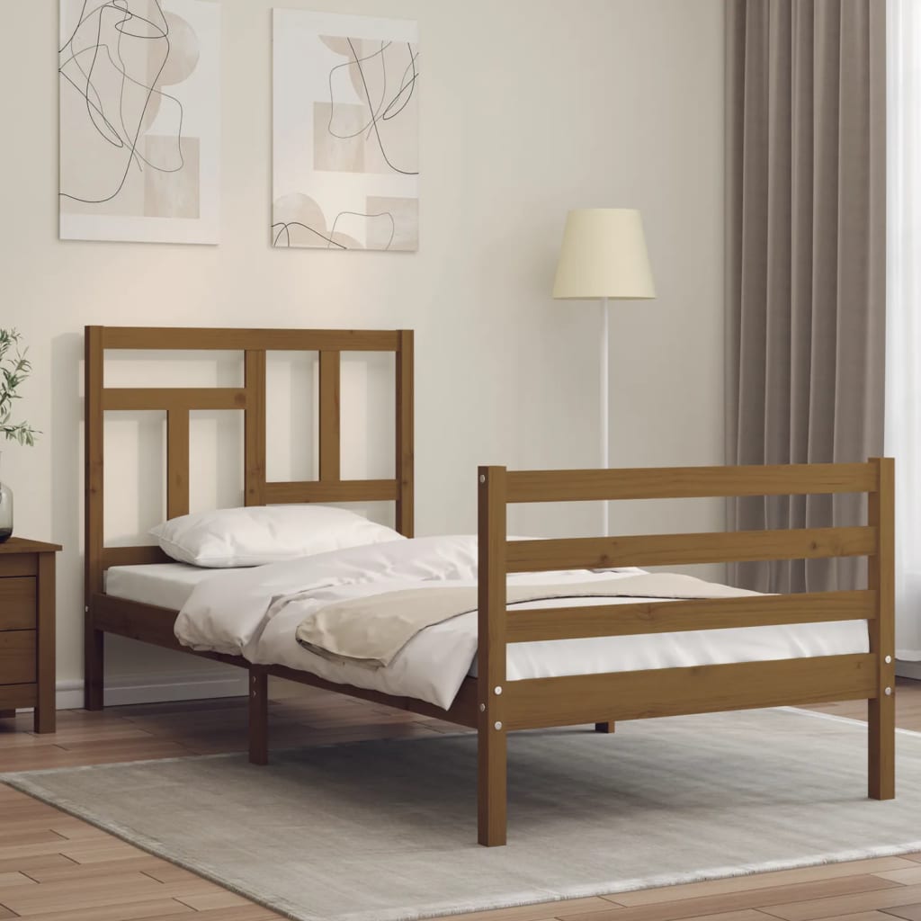 Massivholzbett mit Kopfteil Honigbraun 100x200 cm