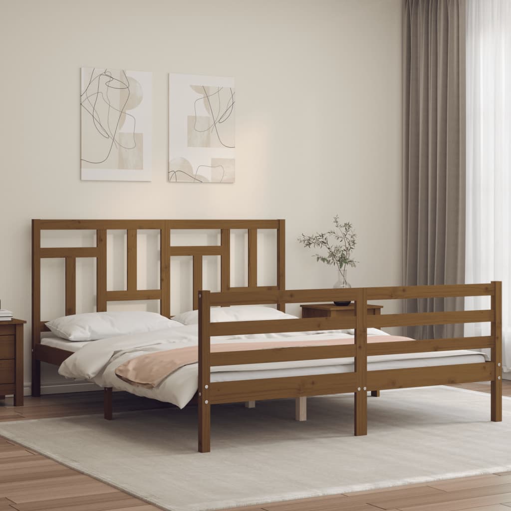 Massivholzbett mit Kopfteil Honigbraun