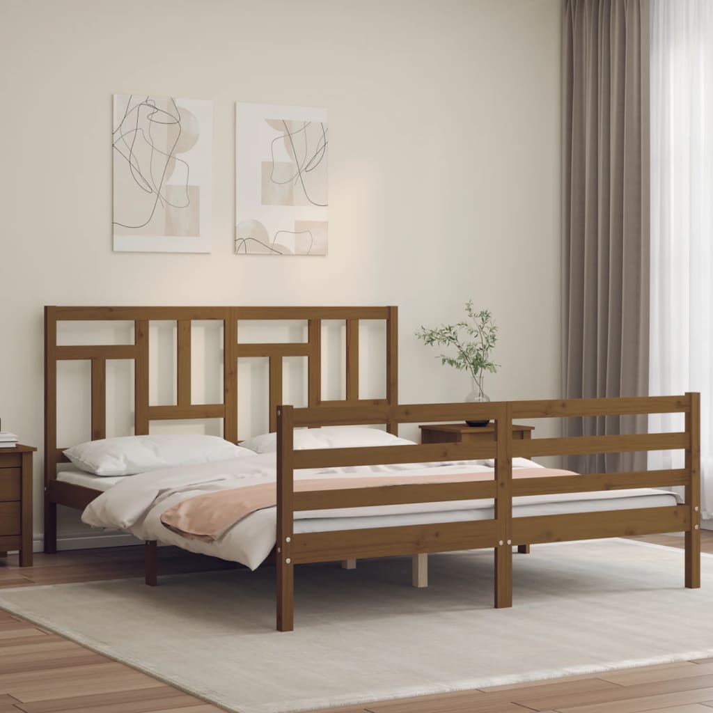 Massivholzbett mit Kopfteil Honigbraun 160x200 cm