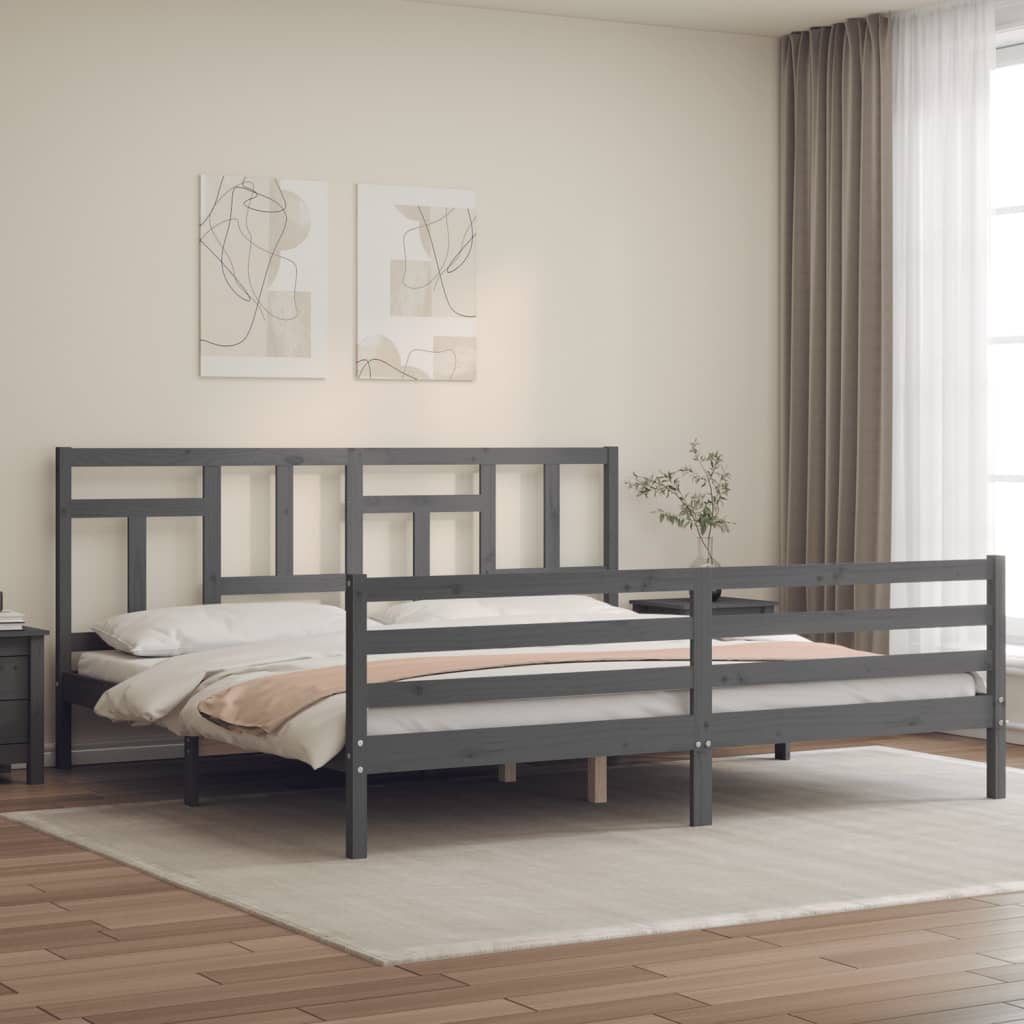 Massivholzbett mit Kopfteil Grau