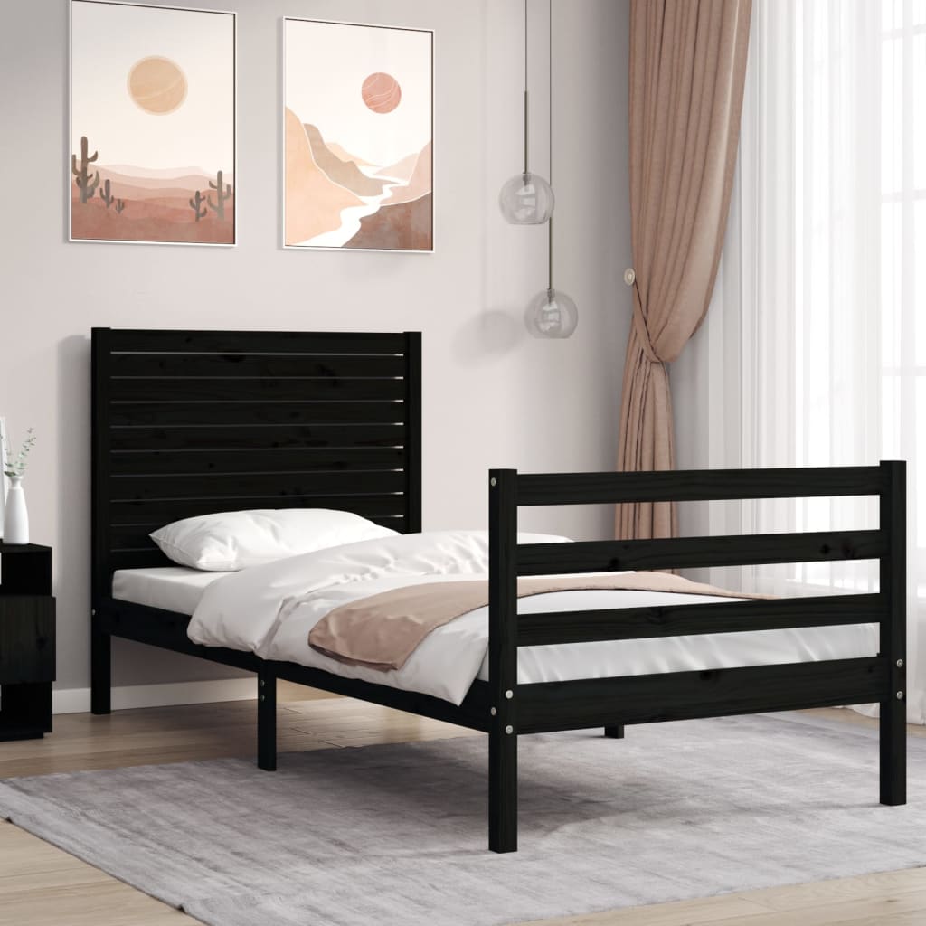 Massivholzbett mit Kopfteil Schwarz