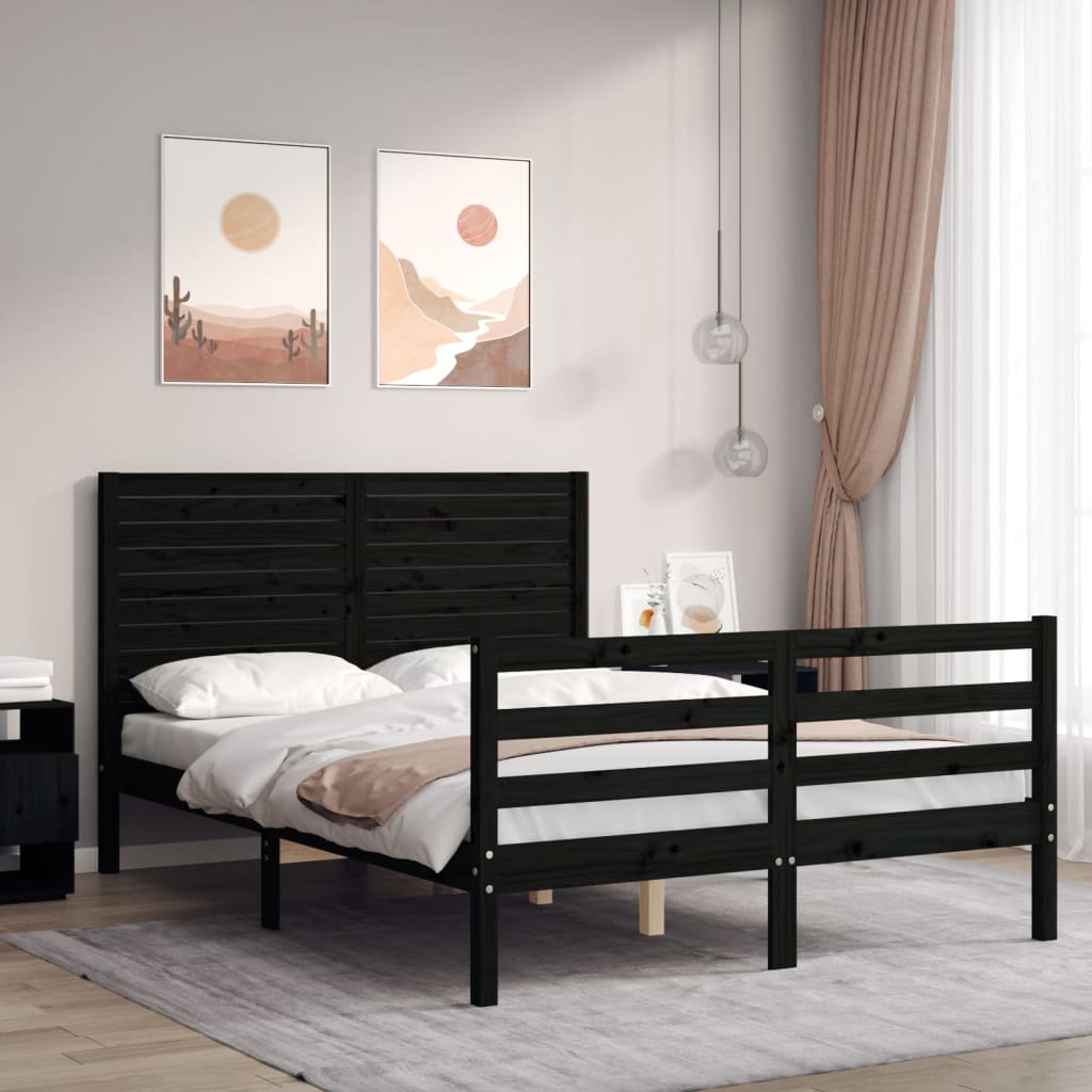 Massivholzbett mit Kopfteil Schwarz