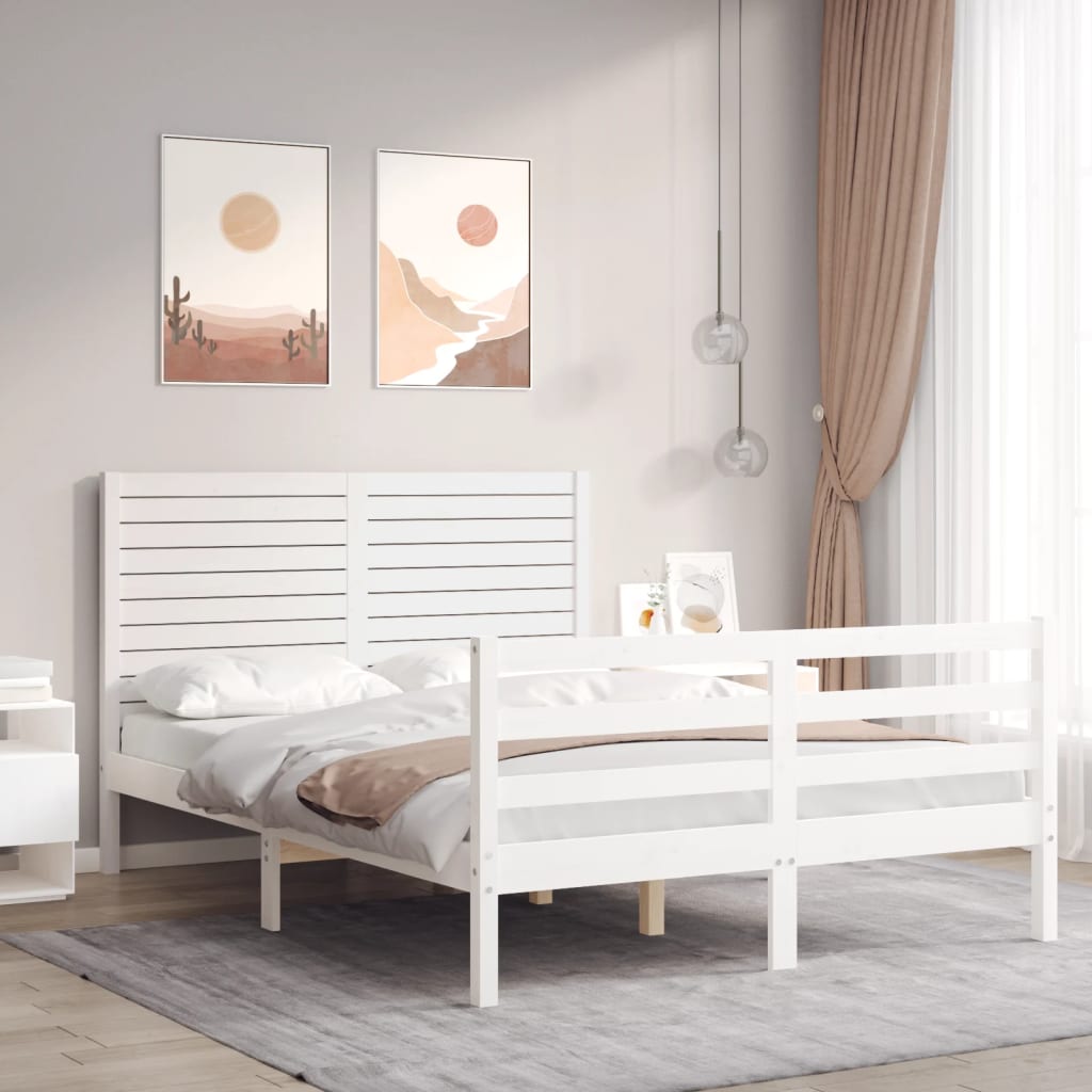 Massivholzbett mit Kopfteil Weiß 140x190 cm