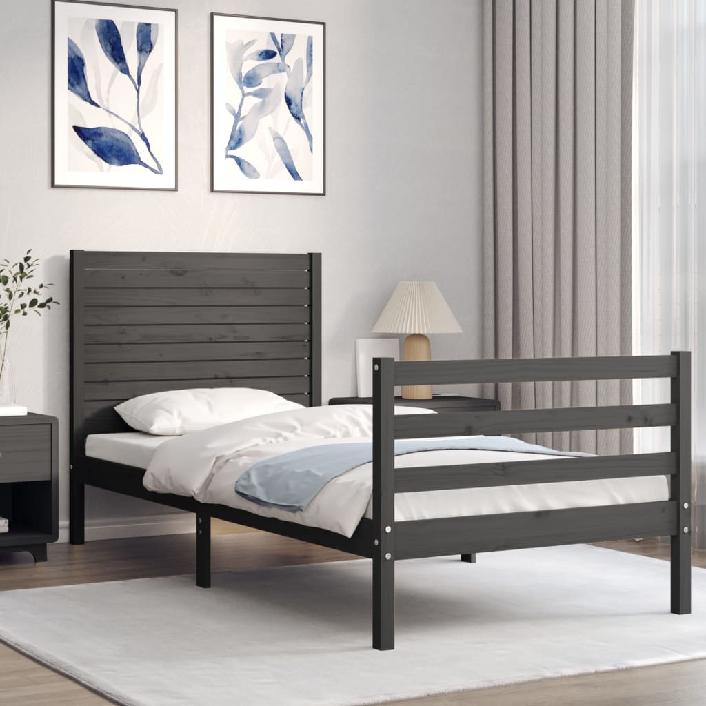 Massivholzbett mit Kopfteil Grau 100x200 cm