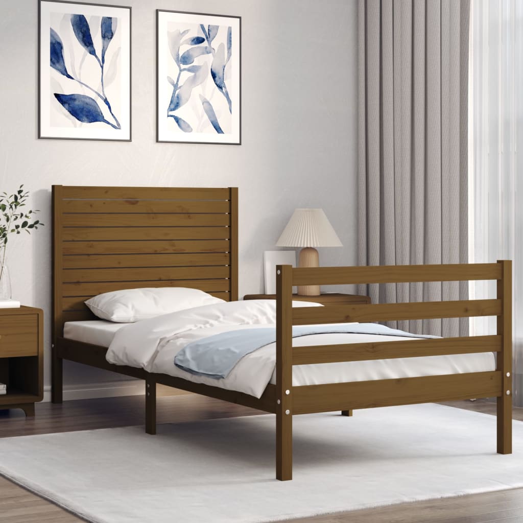 Massivholzbett mit Kopfteil Honigbraun 100x200 cm