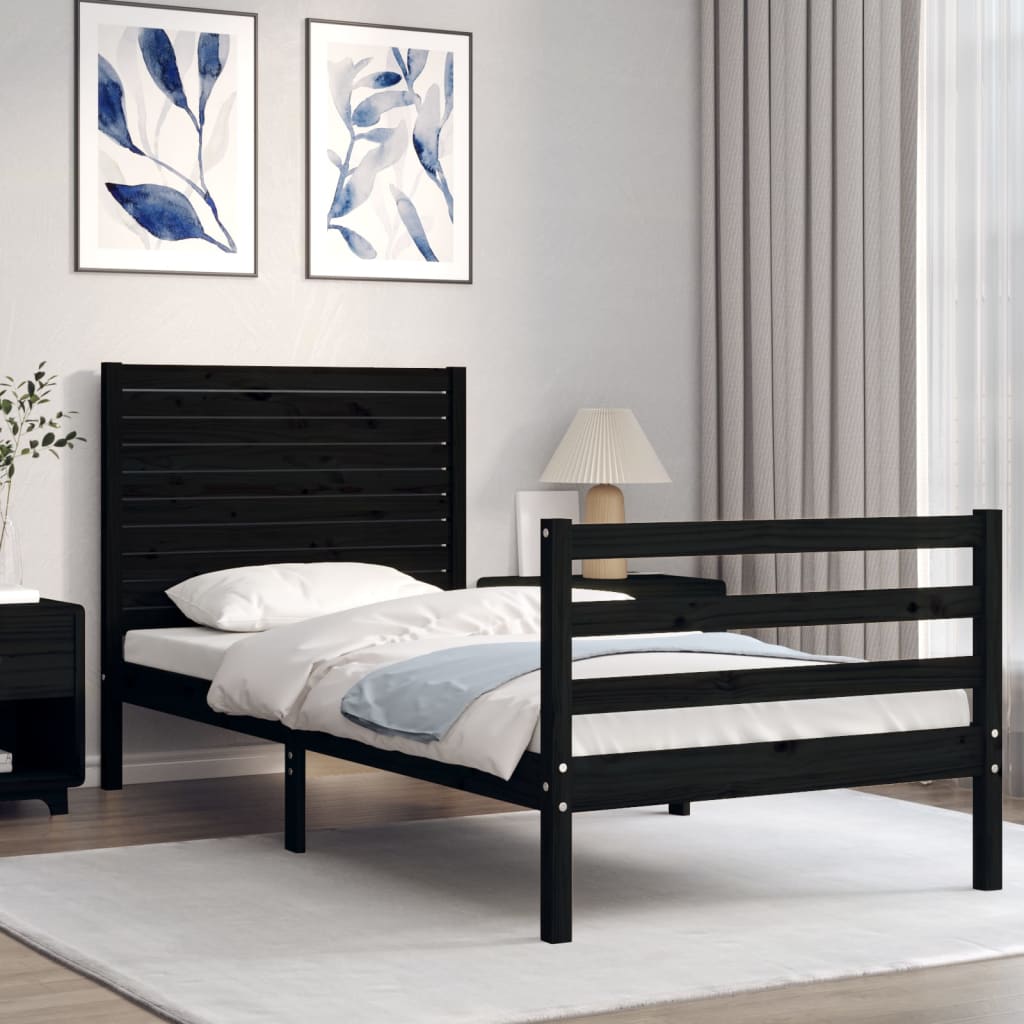 Massivholzbett mit Kopfteil Schwarz 100x200 cm