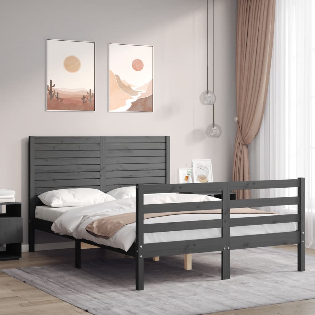 Massivholzbett mit Kopfteil Grau 120x200 cm