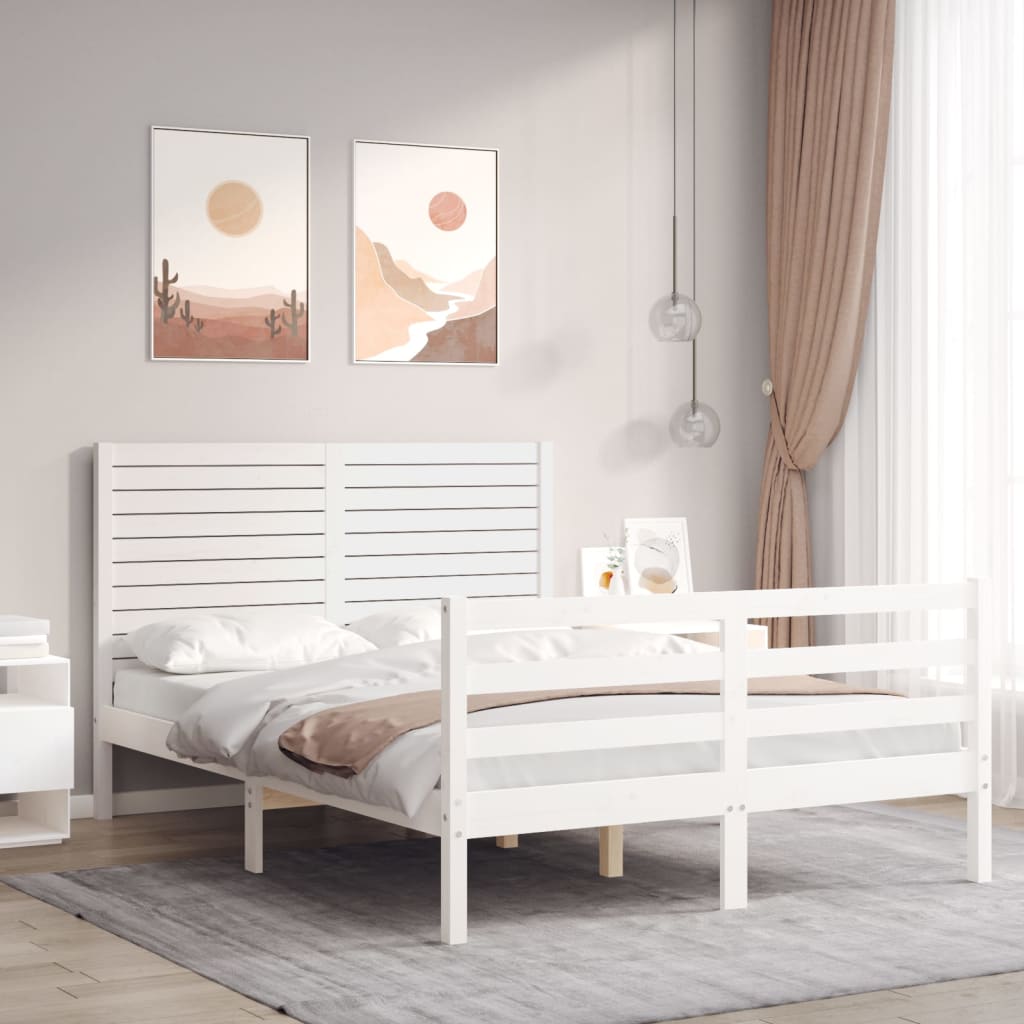 Massivholzbett mit Kopfteil Weiß 140x200 cm