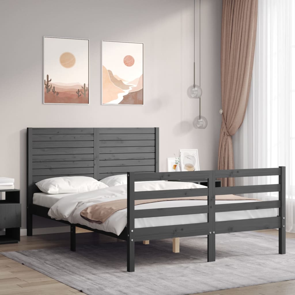 Massivholzbett mit Kopfteil Grau 140x200 cm