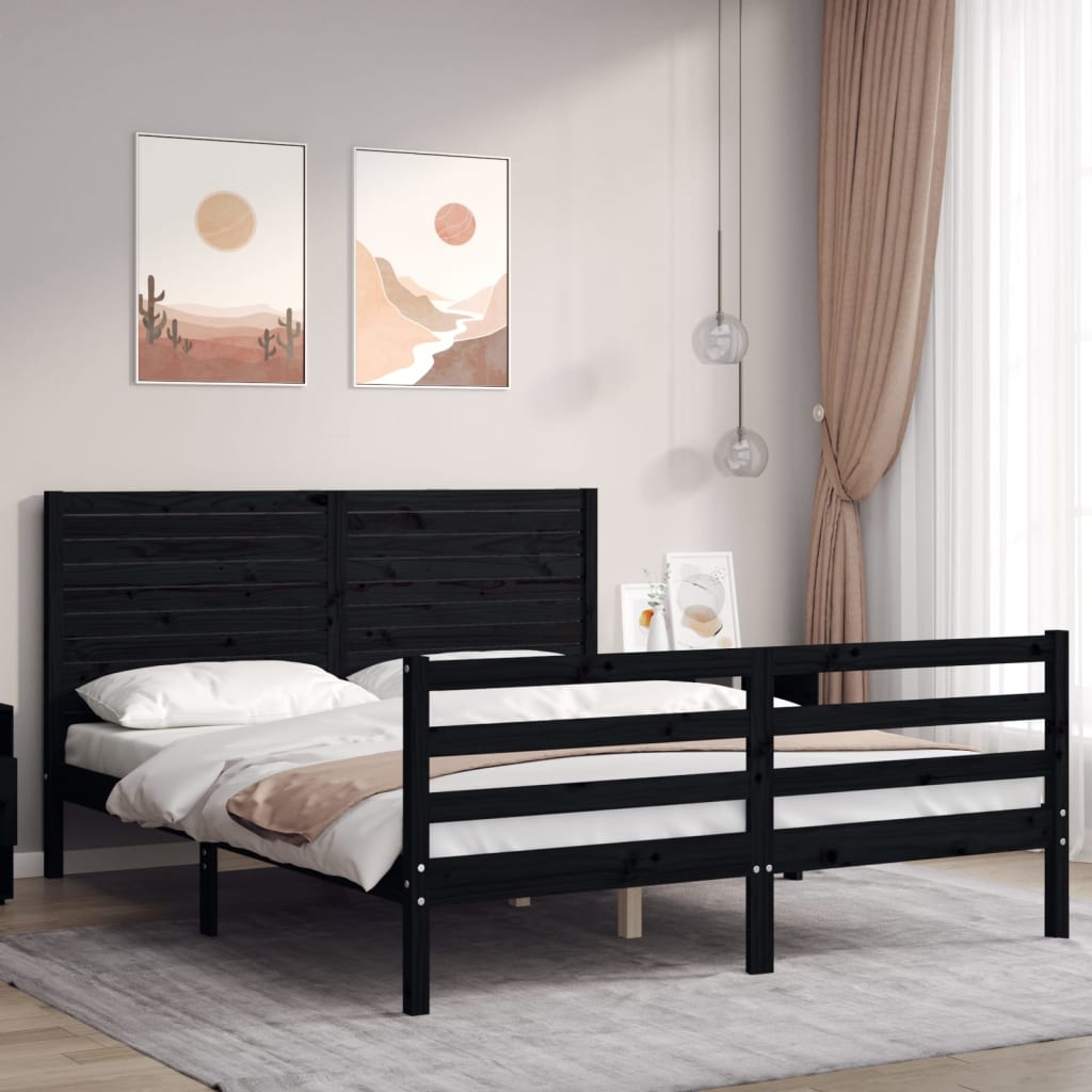 Massivholzbett mit Kopfteil Schwarz 160x200 cm