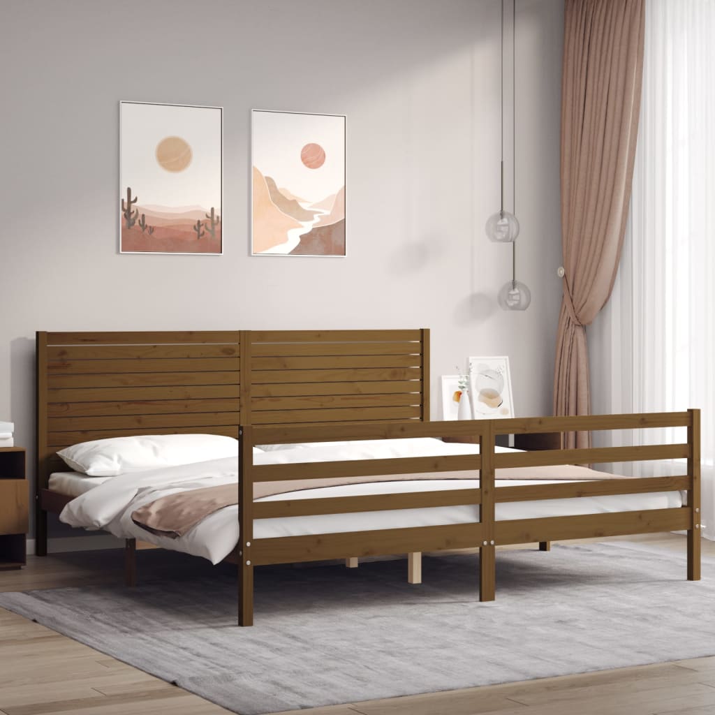Massivholzbett mit Kopfteil Honigbraun 200x200 cm