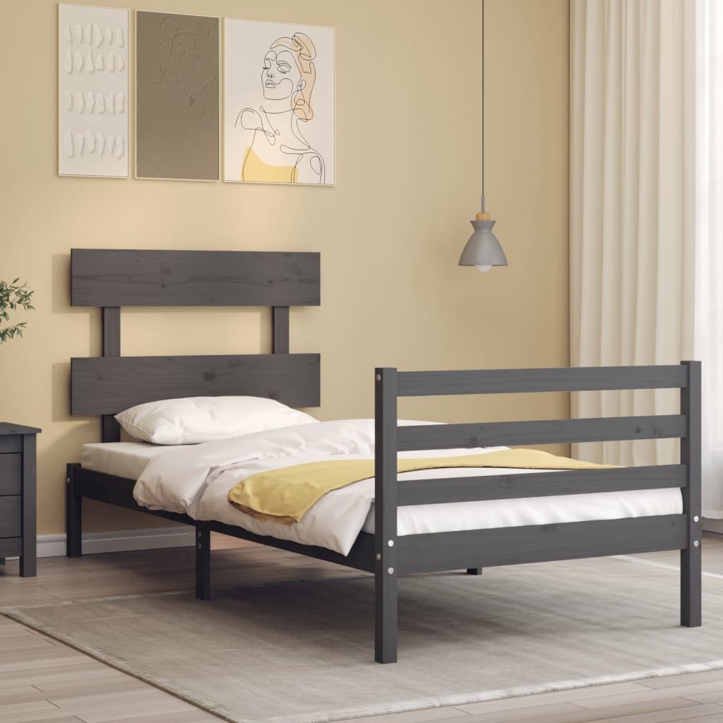 Massivholzbett mit Kopfteil Grau 100x200 cm