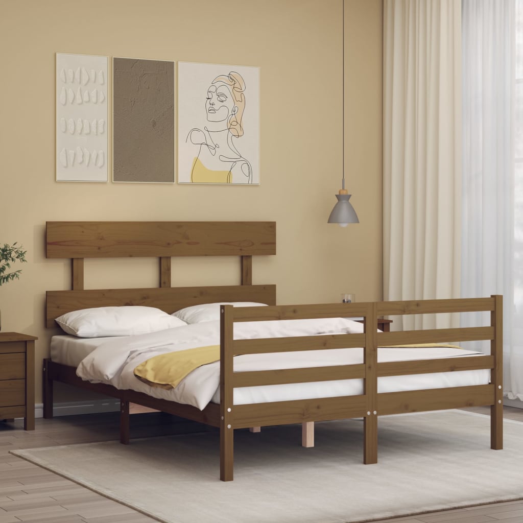 Massivholzbett mit Kopfteil Honigbraun 120x200 cm