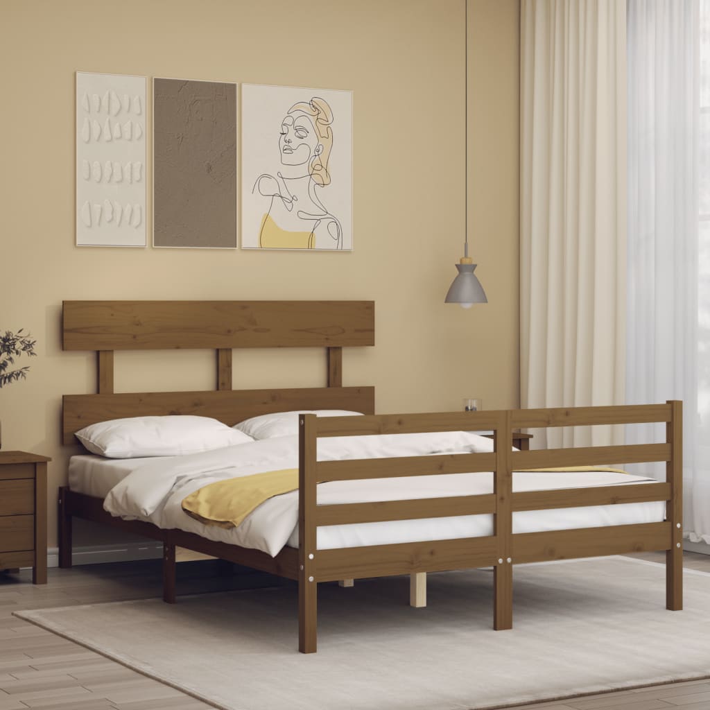 Massivholzbett mit Kopfteil Honigbraun 140x200 cm