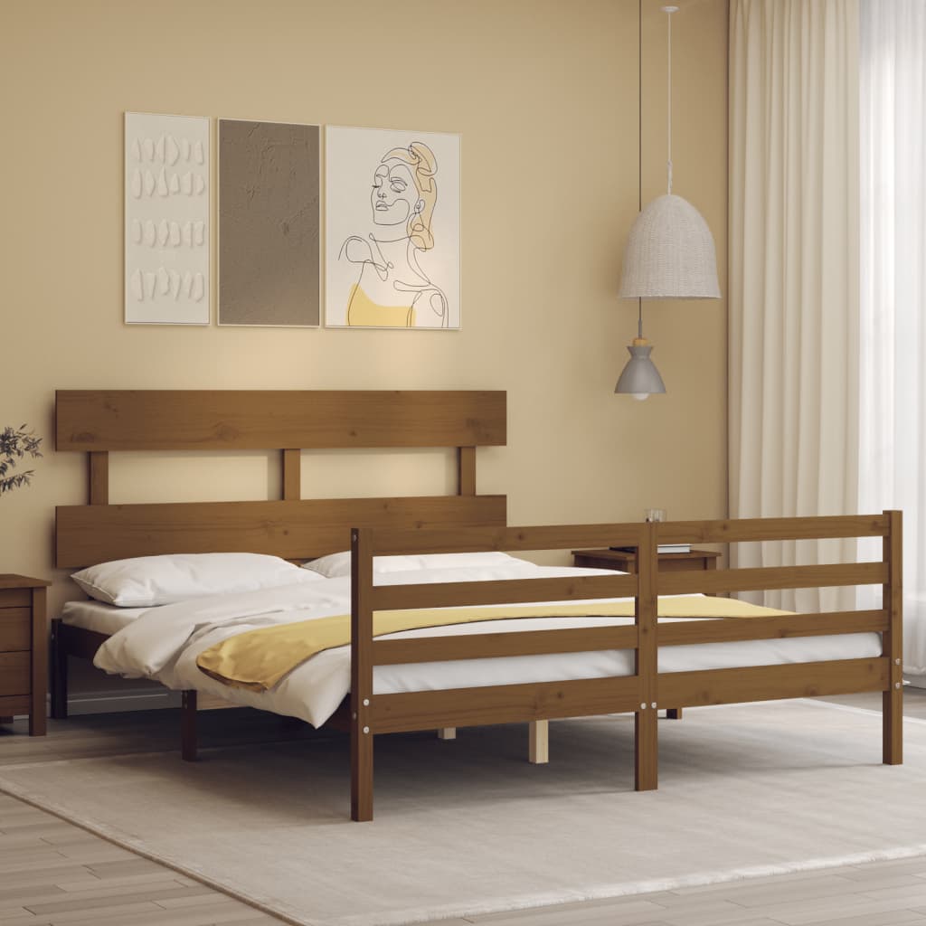 Massivholzbett mit Kopfteil Honigbraun