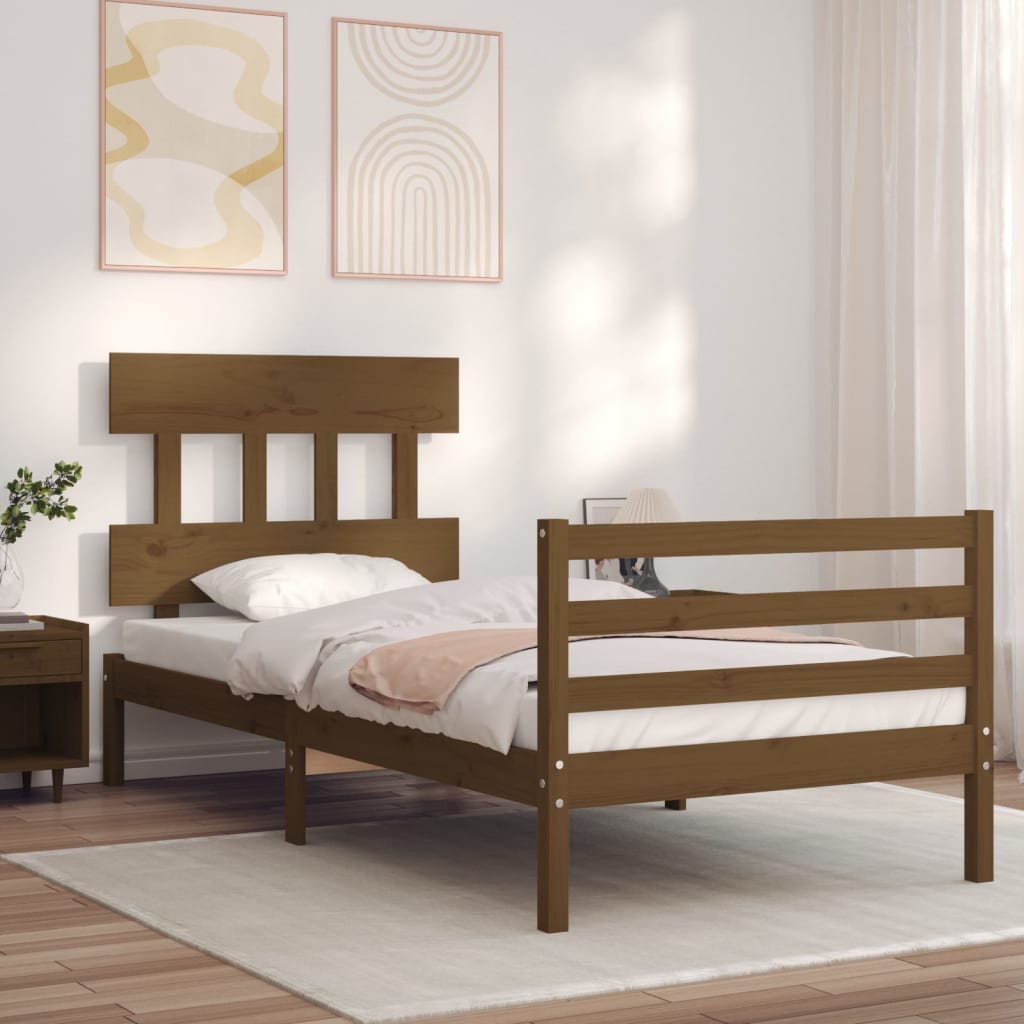 Massivholzbett mit Kopfteil Honigbraun 100x200 cm