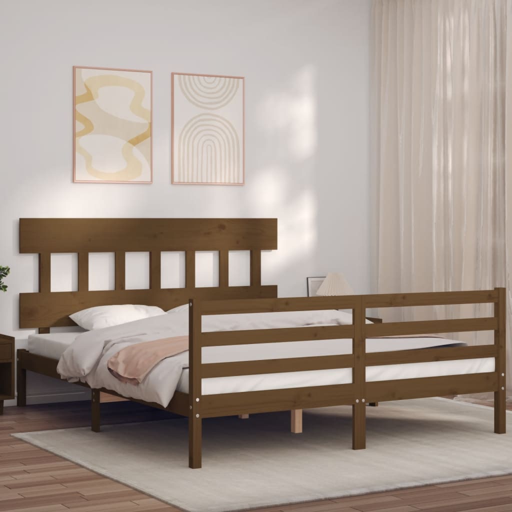 Massivholzbett mit Kopfteil Honigbraun