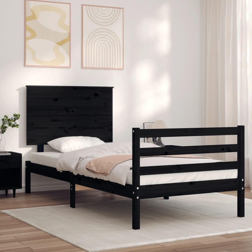 Massivholzbett mit Kopfteil Schwarz