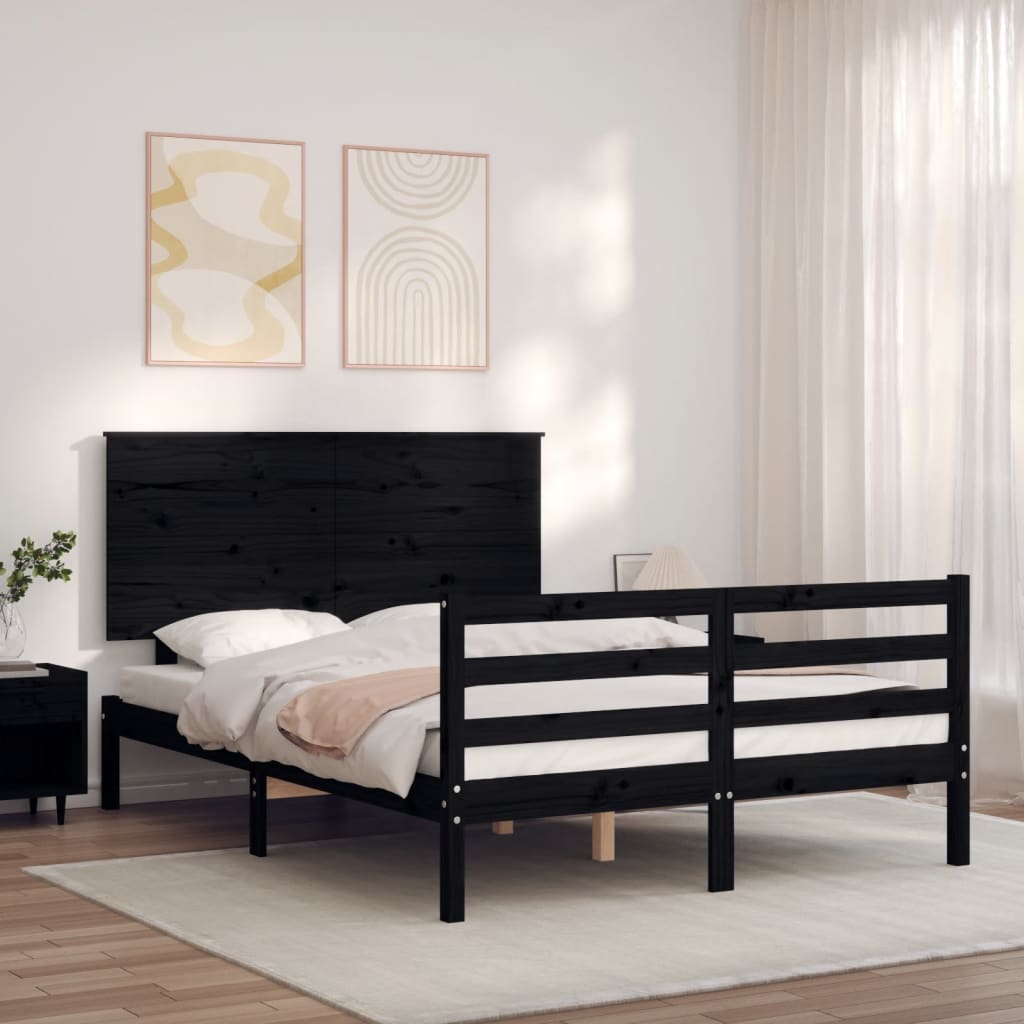 Massivholzbett mit Kopfteil Schwarz