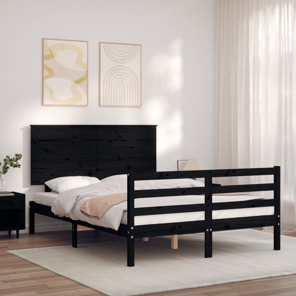 Massivholzbett mit Kopfteil Schwarz