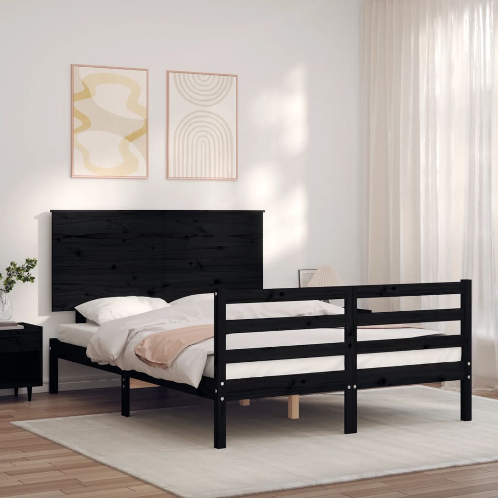 Massivholzbett mit Kopfteil Schwarz 140x190 cm