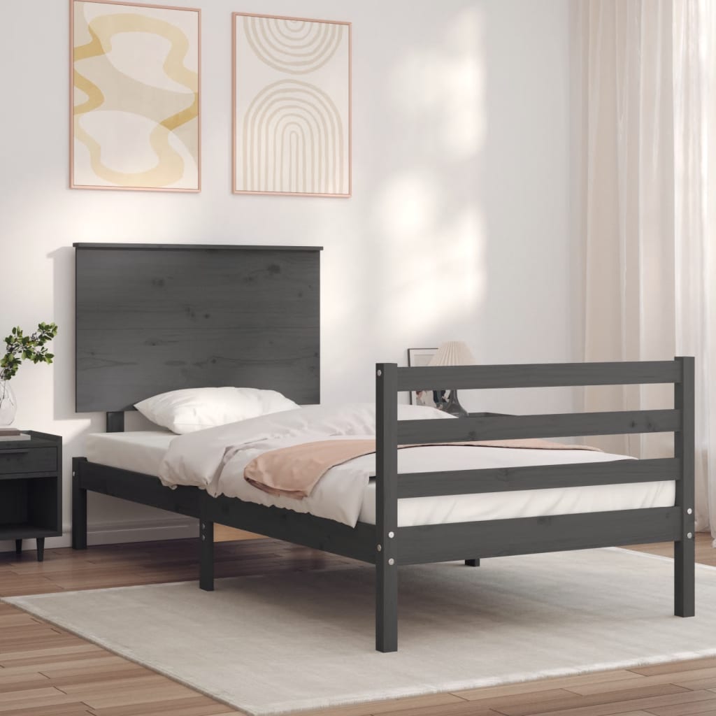 Massivholzbett mit Kopfteil Grau 100x200 cm