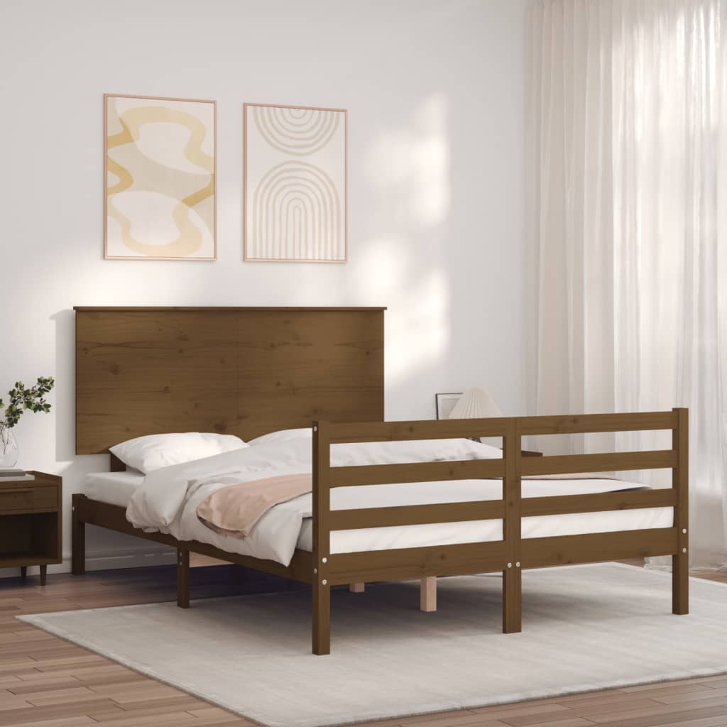 Massivholzbett mit Kopfteil Honigbraun 120x200 cm