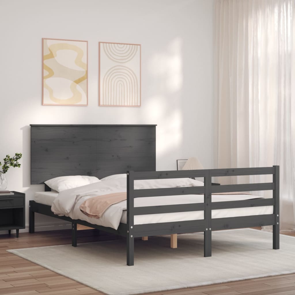 Massivholzbett mit Kopfteil Grau 140x200 cm