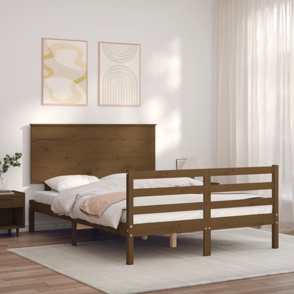 Massivholzbett mit Kopfteil Honigbraun 140x200 cm