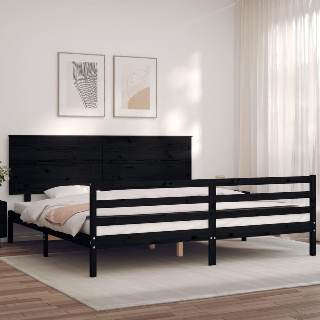 Massivholzbett mit Kopfteil Schwarz
