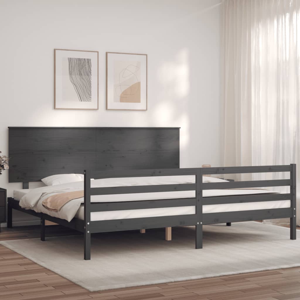 Massivholzbett mit Kopfteil Grau 200x200 cm