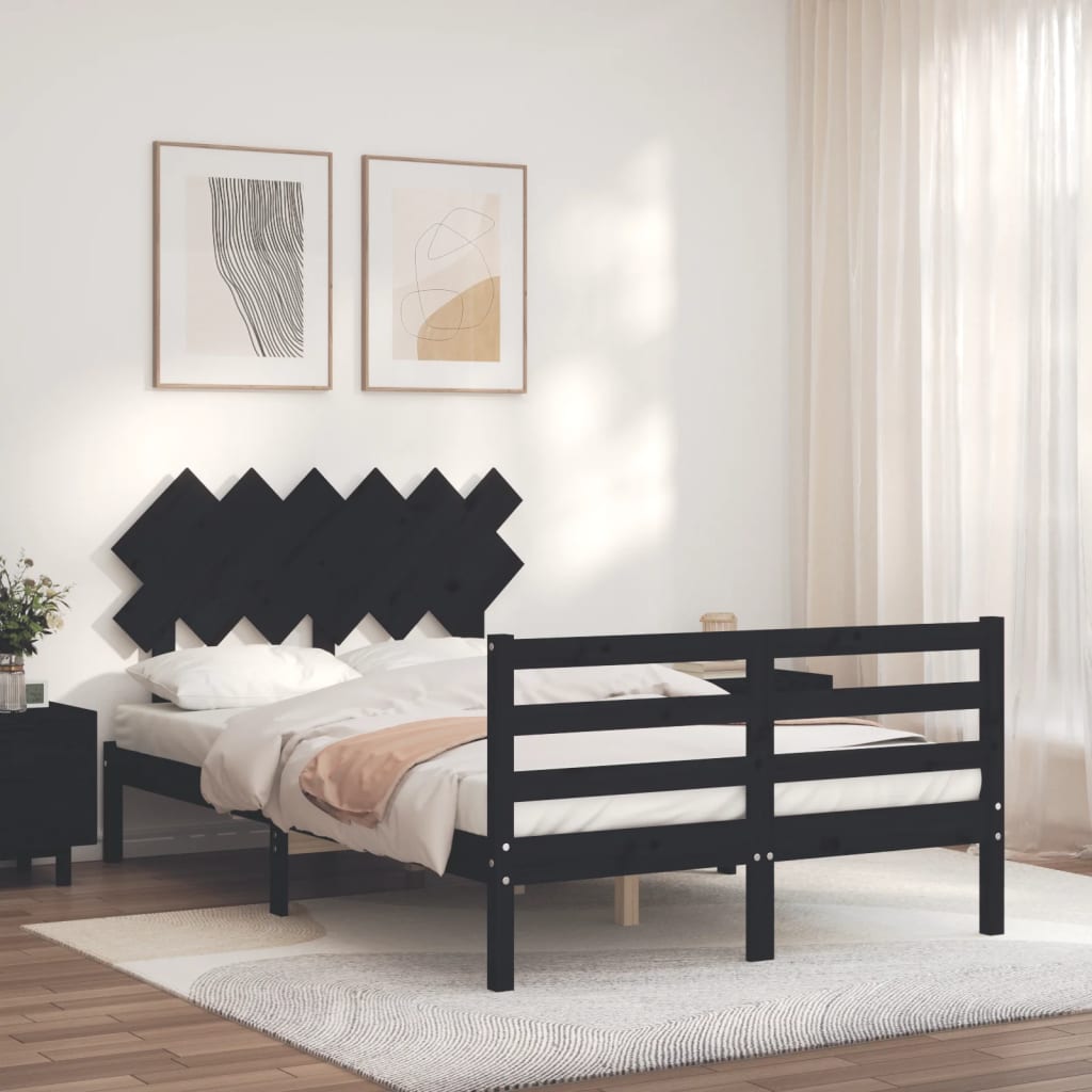 Massivholzbett mit Kopfteil Schwarz