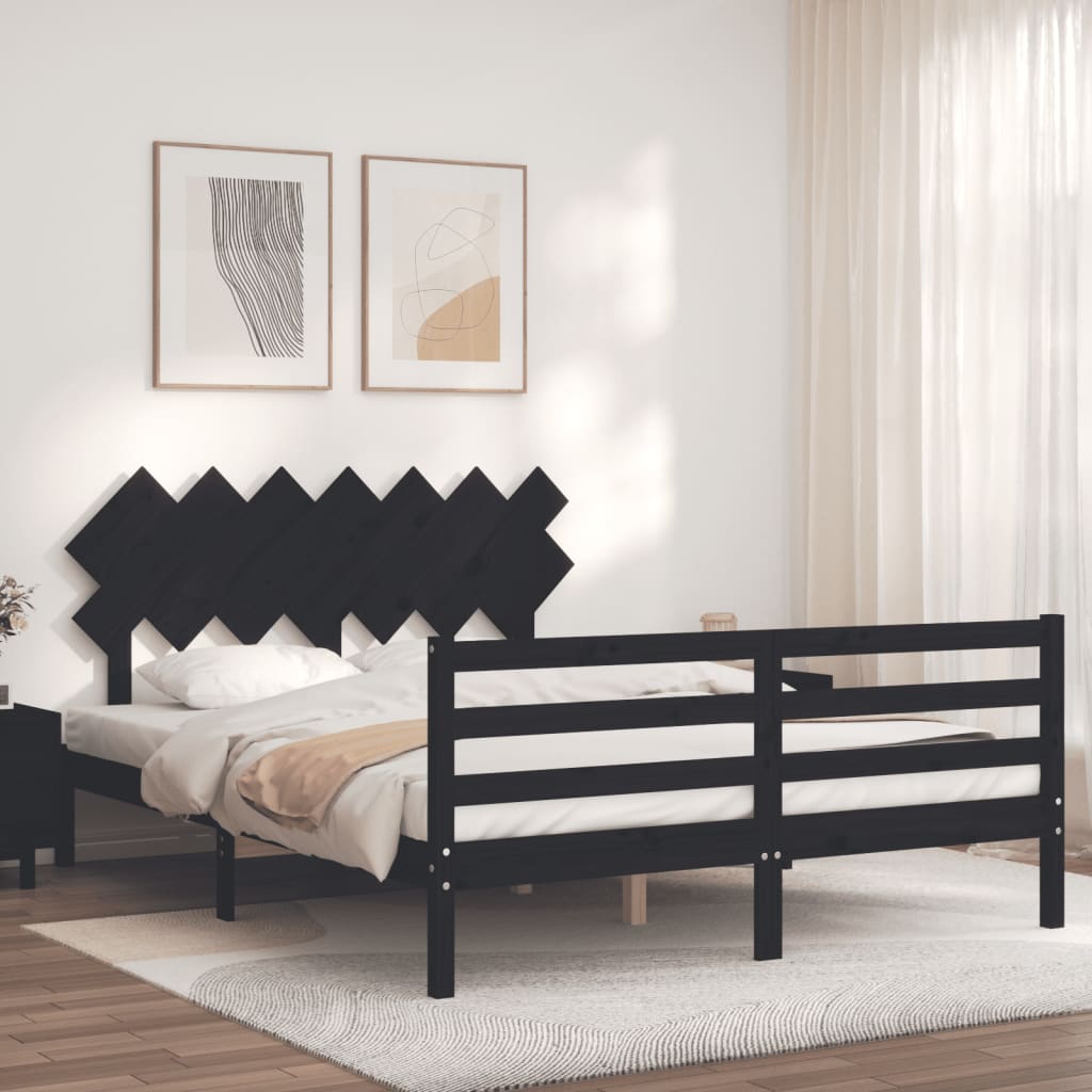 Massivholzbett mit Kopfteil Schwarz 140x190 cm