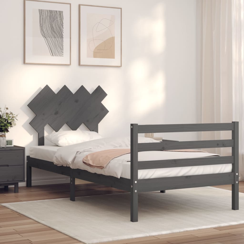 Massivholzbett mit Kopfteil Grau 100x200 cm