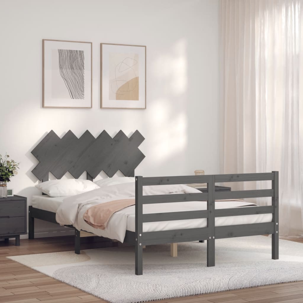 Massivholzbett mit Kopfteil Grau 120x200 cm