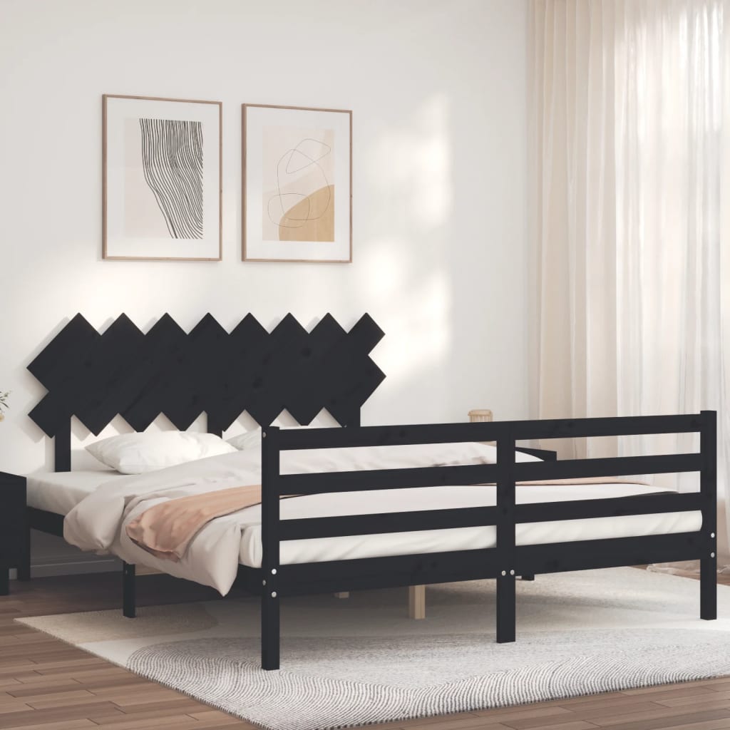 Massivholzbett mit Kopfteil Schwarz 160x200 cm