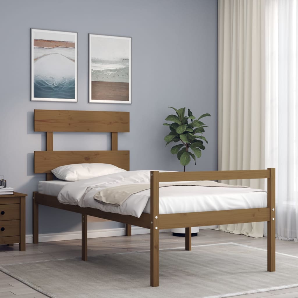 Massivholzbett mit Kopfteil Honigbraun 90x200 cm