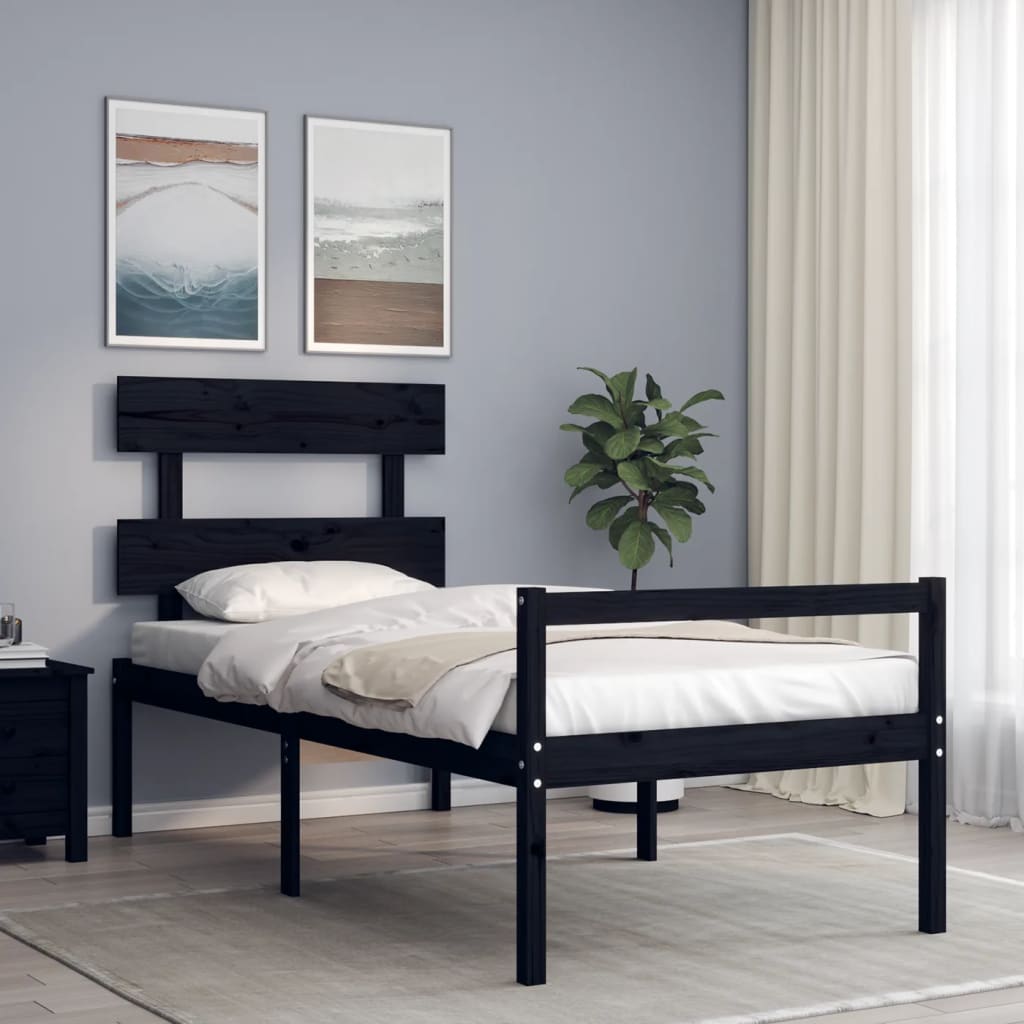 Massivholzbett mit Kopfteil Schwarz 90x200 cm
