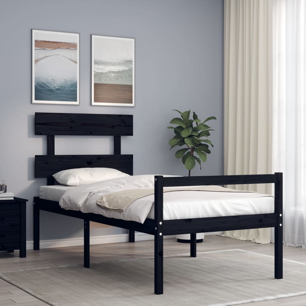 Seniorenbett mit Kopfteil 100x200 cm Schwarz Massivholz