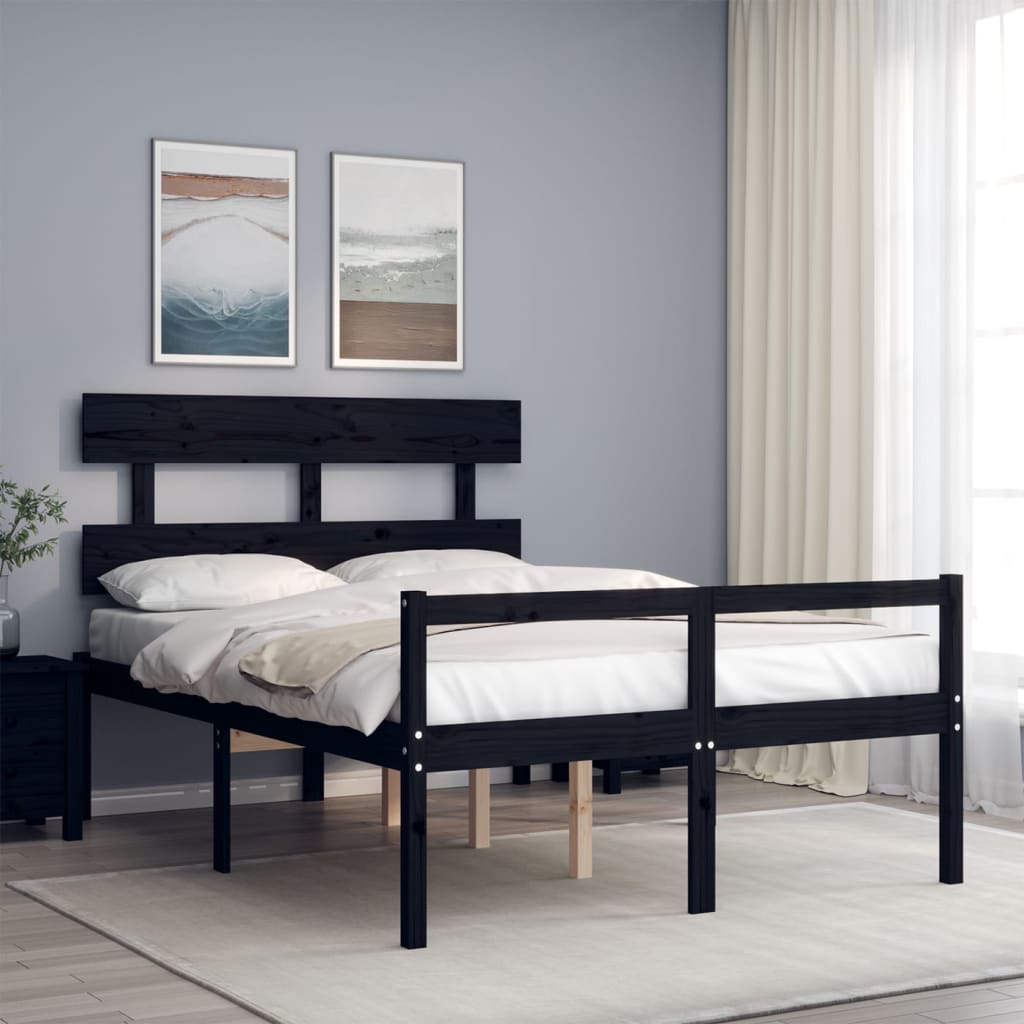Seniorenbett mit Kopfteil 120x200 cm Schwarz Massivholz