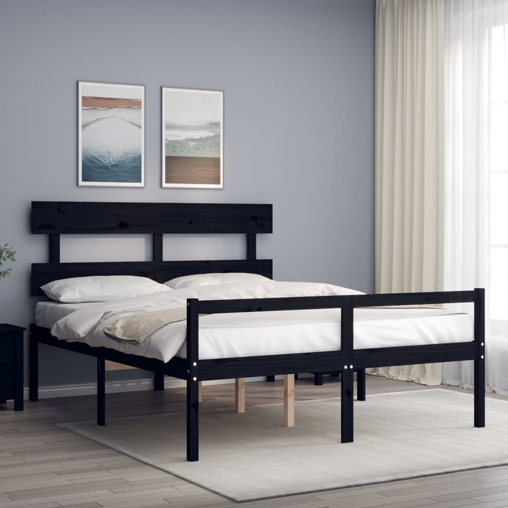 Seniorenbett mit Kopfteil Schwarz Kingsize Massivholz