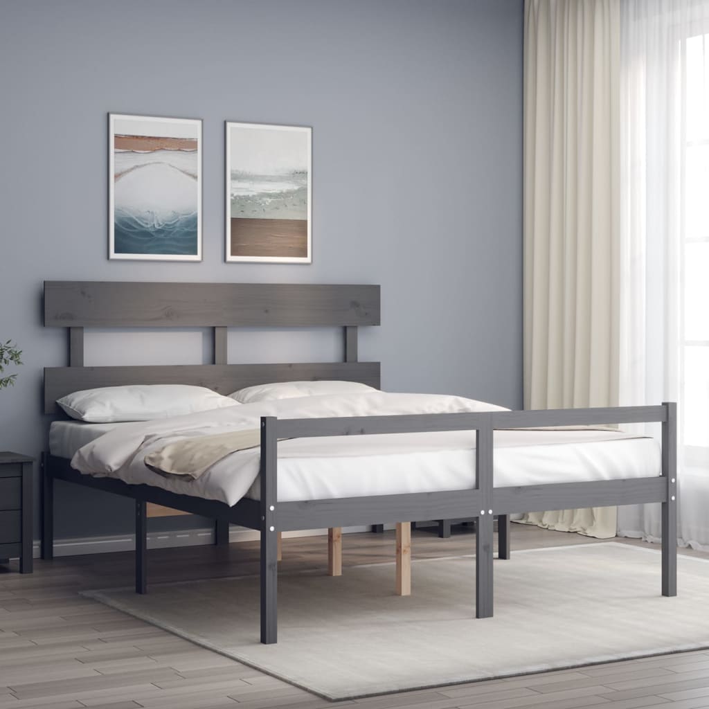 Seniorenbett mit Kopfteil 160x200 cm Grau Massivholz